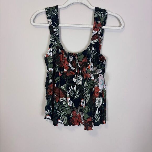 New Volcom Black with Orange Floral Coco Ho Cami Tank Top Medium - Picture 1 of 7